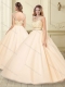 Classical Scoop Big Puffy Champagne 15th Birthday Dresses with Beading
