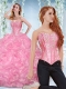Discount Organza Rose Pink Detachable Quinceanera dresses with Beading and Bubbles