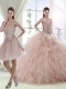 Elegant Beaded and Ruffled Baby Pink Detachable Quinceanera Dress with Sweep Train