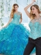 Elegant See Through Beaded and Ruffled Detachable Quinceanera dresses in Blue