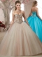 Fashion Trend Beaded Bodice Champagne Sweet 15th Birthday Dresses with Sweep Train