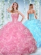 Fashionable Beaded and Bubble Organza Discount Quinceanera Dresses in Rose Pink