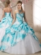 Fashionable Beaded White and Blue 15th Birthday Dresses in Printed and Tulle
