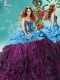 Latest Beaded and Ruffled Purple and Blue Quinceanera Dress in Taffeta and Organza