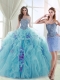 Latest Brush Train Detachable Quinceanera Dresses in Light Blue and Lavender