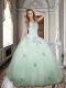 Lovely Really Puffy Applique and Beaded Apple Green 15th Birthday Dresses