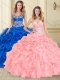 Luxurious Beaded and Ruffled Big Puffy Sweet 16 Dress in Watermelon Red