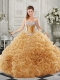 Luxurious Organza Champagne 15th Birthday Dresseswith Beading and Ruffles
