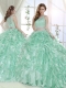 Most Popular Beaded and Laced Bodice Ruffled Detachable Quinceanera Dresses in Apple Green