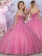 Most Popular Really Puffy Tulle Rose Pink Sweet 16 Dress with Beading