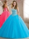 New Style Beaded Bodice Tulle 15th Birthday Dresses in Baby Blue