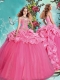 Popular Brush Train Beaded and Bubble Sweet 15th Birthday Dresses in Rose Pink