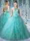 Popular Mint Quinceanera Dress With Beaded Decorated Bodice and High Neck