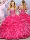 Pretty Puffy Skirt Hot Pink Dress for Quinceanera with Beading and Ruffles