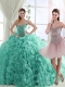 Pretty Rolling Flowers Turquoise Detachable Quinceanera Dresses with Brush Train