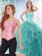 Simple Brush Train Beaded Detachable Quinceanera Gown in Aquamarine