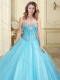 Visible Boning Really Puffy Beaded Quinceanera Gown in Aque Blue