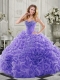 Wonderful Chapel Train Beaded and Ruffled Quinceanera Gown in Lavender