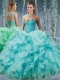 Classical Beaded and Applique Big Puffy Quinceanera Dresses in Aqua Blue