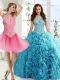 Cut Out Bust Beaded Detachable Quinceanera Gowns in Baby Blue