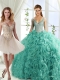 Gorgeous Rolling Flowers Deep V Neck Detachable Quinceanera Dresses with Cap Sleeves
