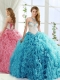 Modest Brush Train Beaded Baby Blue Detachable Sweet 16 Gowns in Rolling Flowers