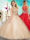 Two Piece See Through Scoop 15th Birthday Dresses with Beading and Appliques