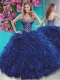 Luxurious Brush Train Blue Quinceanera Dress with Beading and Ruffles