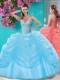 Popular Beaded and Pick Ups Big Puffy Quinceanera Dress in Light Blue