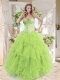 A-line Beaded and Ruffed Quinceanera Gown in Spring Green