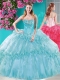 Big Puffy Ruffled Turquoise Quinceanera Dresses with Beaded Bodice