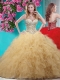 Classical Gold Really Puffy Quinceanera Dress with Beading and Ruffles