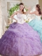 Fashionable Asymmetrical Visible Boning Beaded Cheap Quinceanera Dress with Ruffles and Bubbles