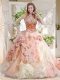 Fashionable Beaded and Bubble Quinceanera Dress in Peach and White