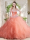 New Arrivals Beaded and Ruffled Big Puffy Classical Quinceanera Dress with Orange