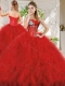 Popular Really Puffy Red 15th Birthday Dress with Beading and Ruffles