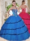 Wonderful Beaded and Ruffled Layers Blue Classical Quinceanera Gown in Organza