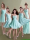 Elegant Empire Ruched Decorated Chiffon Dama Dress in Aqua Blue