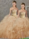 Wonderful Big Puffy Champagne Detachable Quinceanera Dresses with Beading and Ruffles