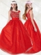 Adorable Asymmetrical Neckline Red Little Girl Pageant Dress with Beading