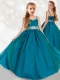 Adorable Spaghetti Straps Turquoise Little Girl Pageant Dress with Beading and Ruching