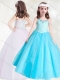 Adorable Straps Beaded Little Girl Pageant Dress in Aqua Blue