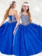 Gorgeous Adorable Halter Top Beading Little Girl Pageant Dress in Royal Blue