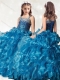 Luxurious Beaded and Ruffled Mini Quinceanera Dress in Teal