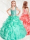 Wonderful Beaded and Ruffled Mini Quinceanera Dress in Turquoise