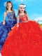 New Style Beaded and Ruffled Straps Mini Quinceanera Dress in Red