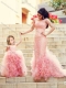 2016 Exclusive Column Long Sleeves Prom Dress with Brush Train and Affordable Ruffled and Laced Little Girl Dress in Watermelon Red
