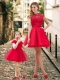 2016 Feminine High Neck Backless Prom Dress in Red and Beautiful Mini Length Little Girl Dress with Cap Sleeves