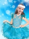 Classical Beaded Baby Blue Short Adorable Little Girl Pageant Dress with Open Back