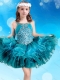 Popular Beaded Decorated Scoop Teal Adorable Little Girl Pageant Dress in Organza